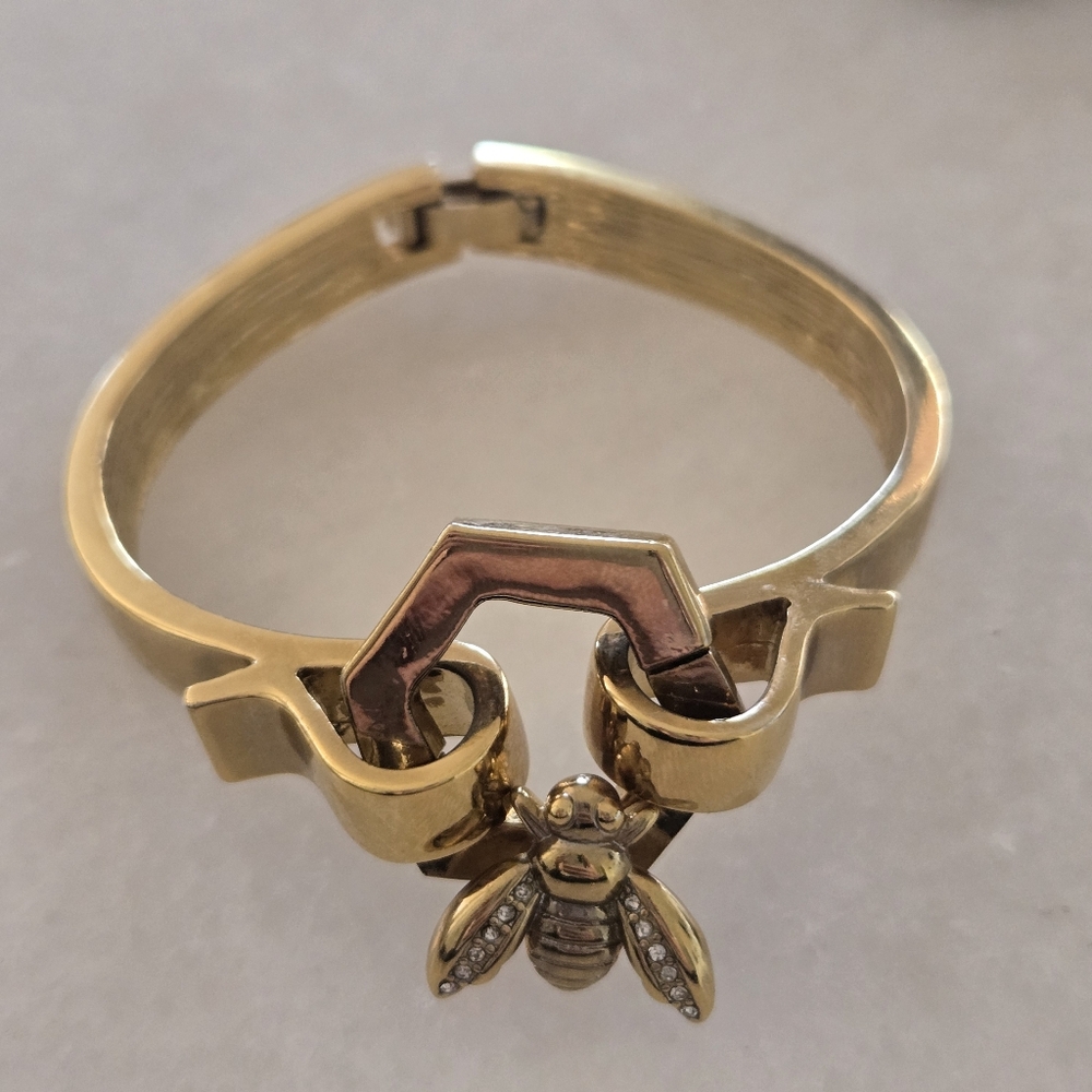 Bee & Rhinestone Bangle Bracelet, Rhinestone, Anne Klein - Picture 8 of 9